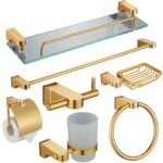 Square Base Golden Bathroom Accessories Set